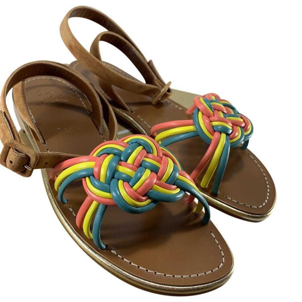 🎉HP🥳 Ella Flat Braided Rainbow Straps Suede Sandals d750